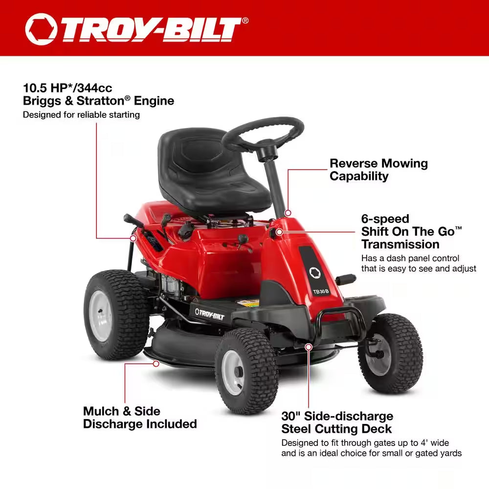 30 In. 10.5 HP Briggs and Stratton Engine 6-Speed Manual Drive Gas Rear Engine Riding Mower with Mulch Kit Included